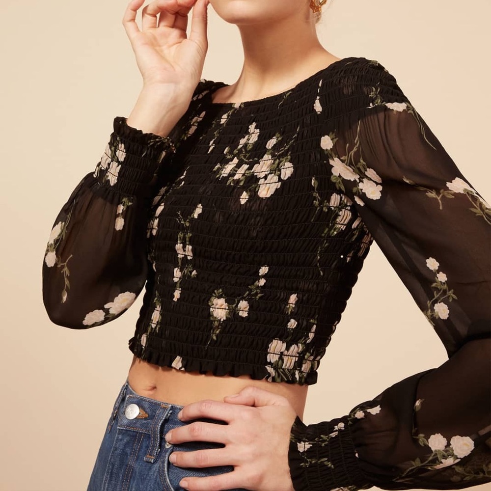 Reformation Sandy Sheer Smocked Top NWT